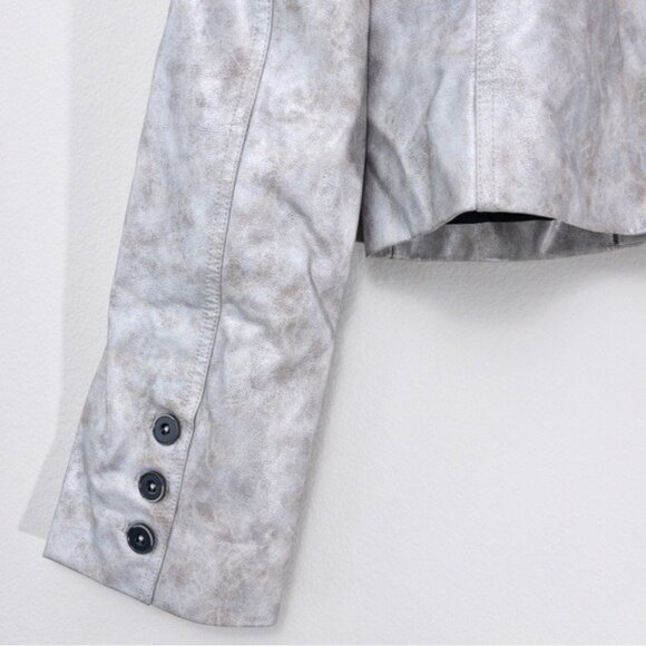 NWT Free People Block Party Metallic Blazer M Silver Vegan Leather Cropped - Picture 8 of 8